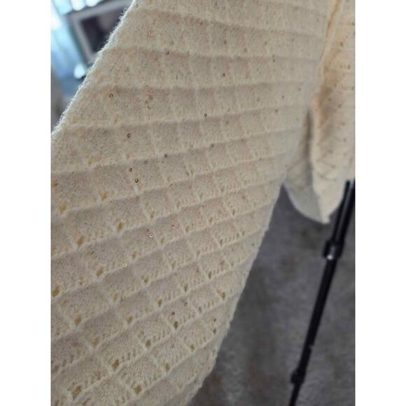 POL Cardigan Cream Knit Gold Thread Sequin Detail Boho Cropped Sweater M - Picture 6 of 10